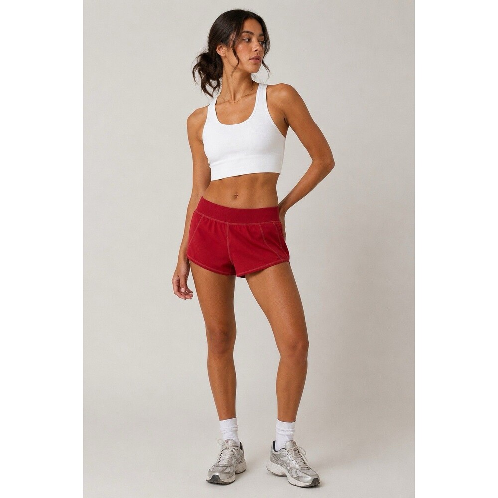 Free People FP Movement Red Running Shorts Ribbed Waistband Pocket Size Large